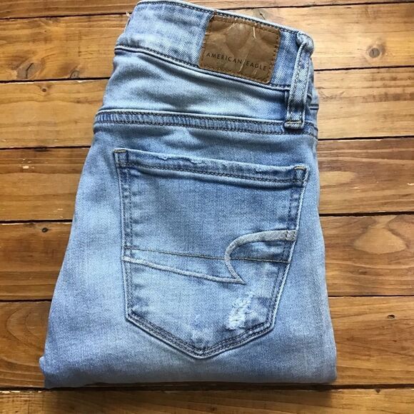 Aeo ripped jeggings jeans light blue distressed soft stretchy jeans size 0 cool - Picture 6 of 12